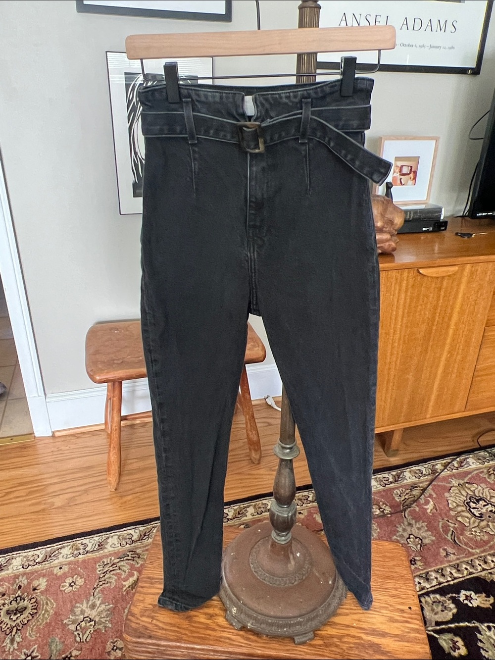 Reformation Black High-Rise Paperbag Jeans with Belt